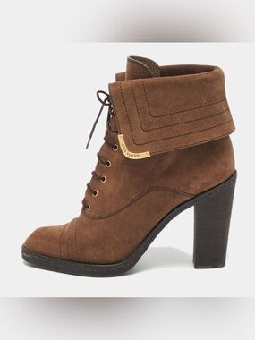 Louis Vuitton Brown Suede Lace-Up Block Heel Ankle Boots EU 40